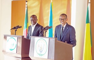 Les deux Chefs d'Etat, Patrice Talon (à gauche) et Paul Kagame lors de la conférence de presse sanctionnant la visite du Président béninois au Rwanda (Photo PPU)